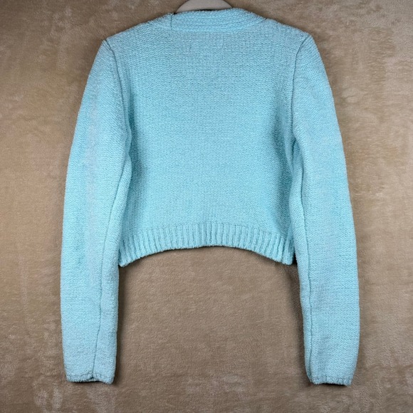 Urban Outfitters Maura Cropped Cardigan Sweater Knit Soft Chenille Baby Blue Lg - Picture 2 of 8